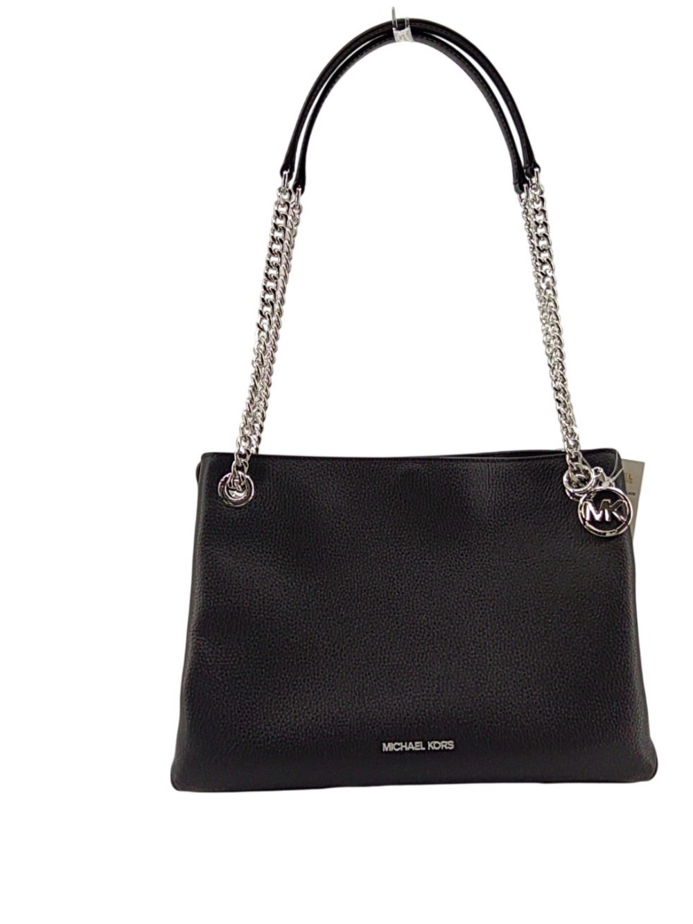 Michael Kors Black Pebbled Leather Shoulder Bag with Silver Chain Straps